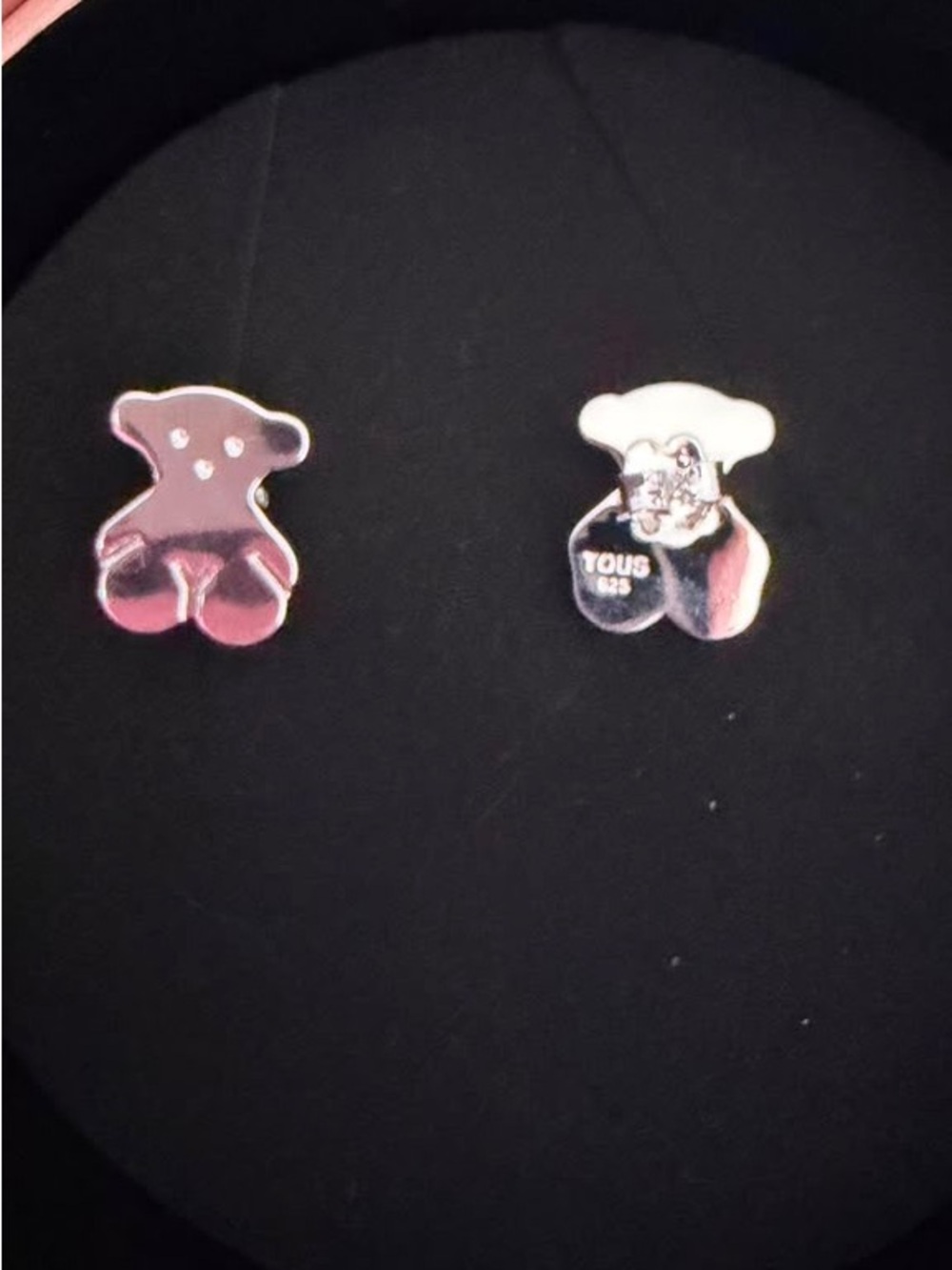 TOUS Silver Teddy Bear Earrings with Pink Reflection